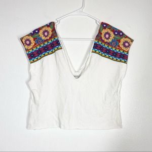 ZARA Boho Embroidered Shoulder V Neck Blouse Tank Top